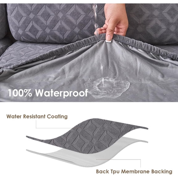 XUERUI-100% Waterproof Couch Cushion Covers for Pets - Loveseat Cover Stretch 2 Seat Sofa Cover for Dogs Jacquard Non Slip Sectional Couch Covers Sofa Slipcovers Washable (1 Piece, Light Gray)