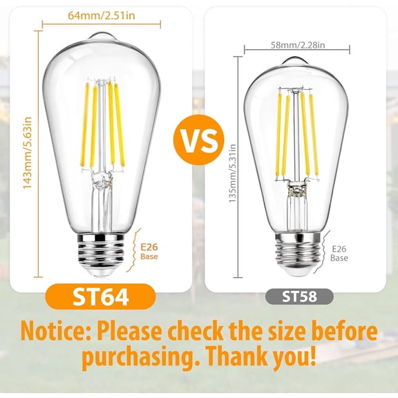 XUERUI-12Packs ST64 Large Vintage LED Edison Bulbs, 60W Equivalent 7W, 800Lumens, Dimmable Antique LED Filament, 3000K Warm White, E26 Medium Base Light Bulbs High Brightness Clear Glass for Bedroom