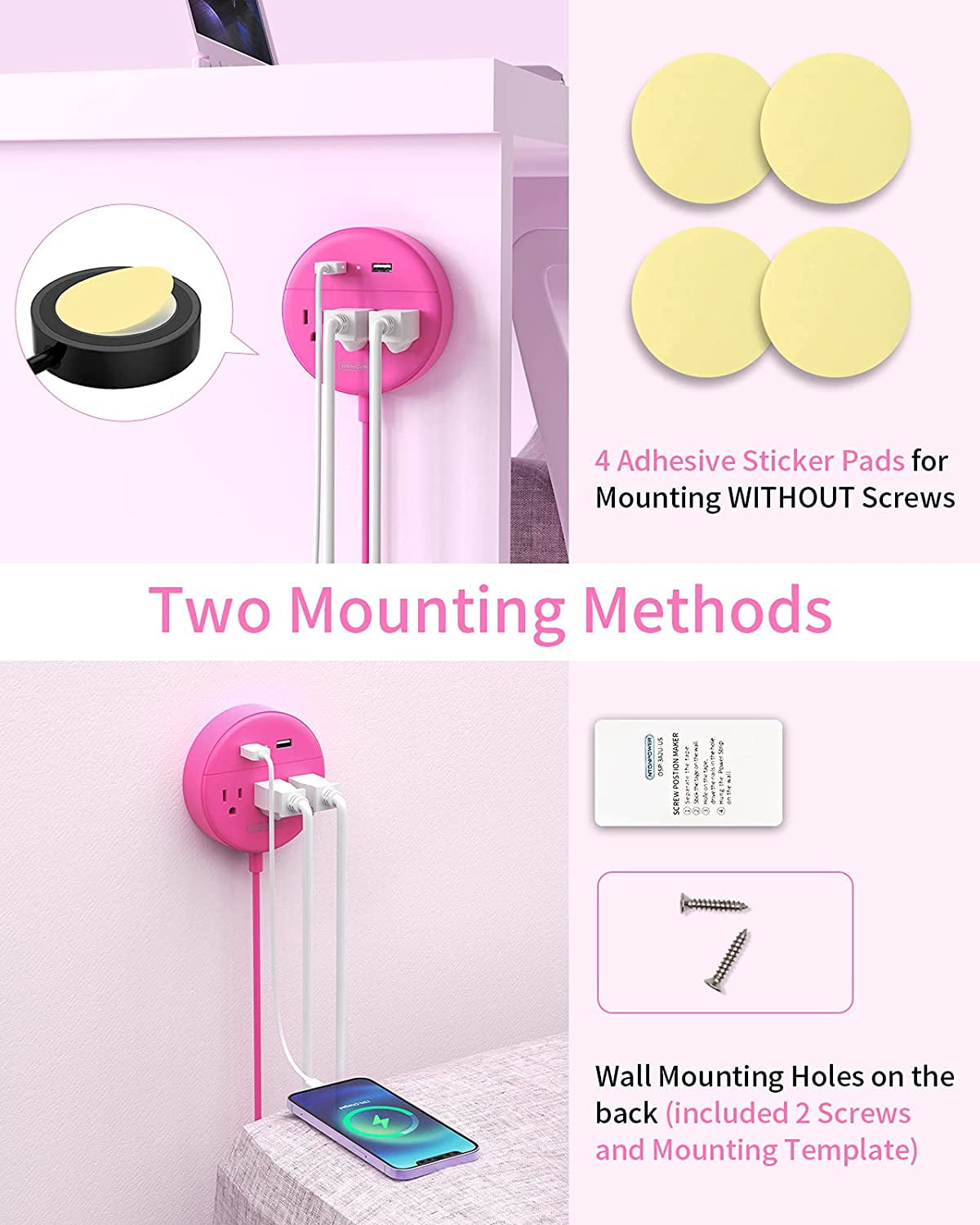 XUERUI-15 ft Extension Cord Power Strip with USB, Mountable Power Strip ...