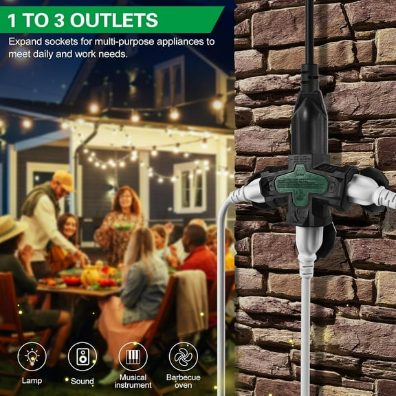 XUERUI-3 Outlet Indoor Outdoor Wall Adapter, ETL Listed 3-Prong Grounded Outlet Splitter, Weatherproof Heavy Duty Multi Outlet Power Plug Extender with Protective Cover, Green (2 Pack)
