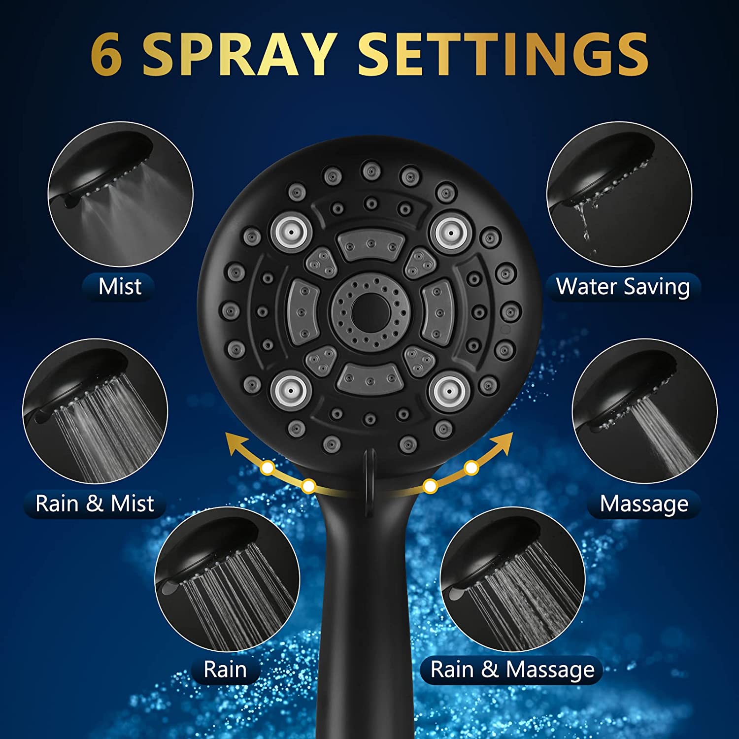 XUERUI-6 Spray Modes High Pressure Handheld Showerhead Set Upgraded 5 ...
