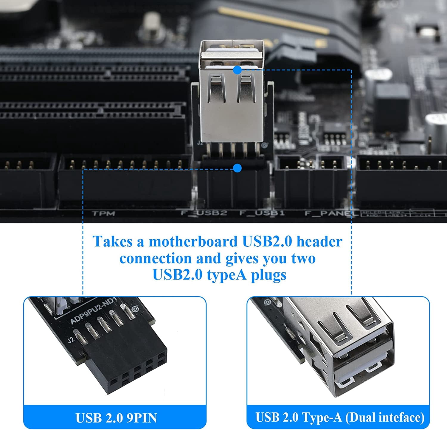 Usb Pin Header Female XUERUI-9Pin USB 2.0 Female Pin Dual 2 Port USB Motherboard Header ...