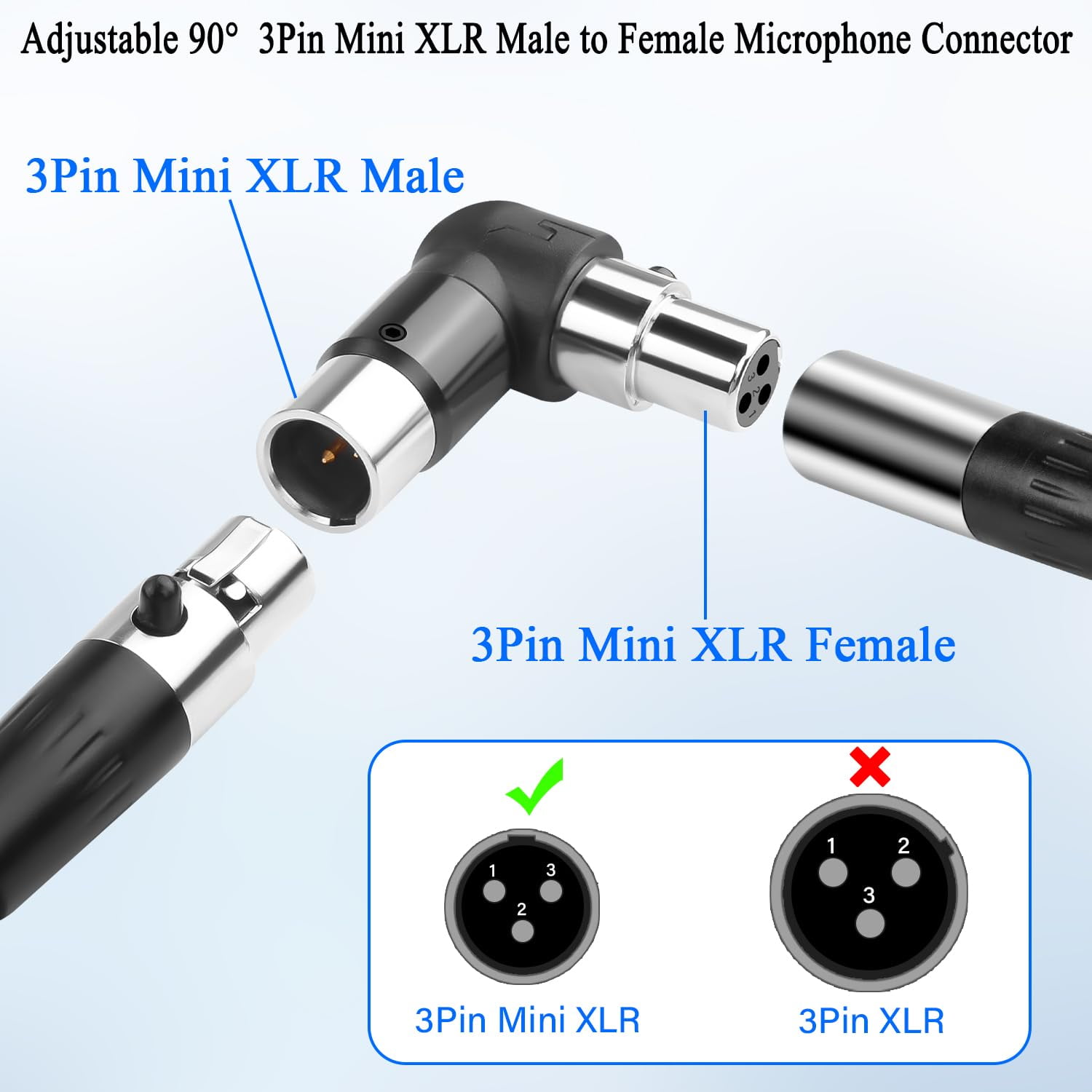 Xlr Extender XUERUI-Adjustable 90° Angle Mini XLR Microphone Adapter Gold Plated ...