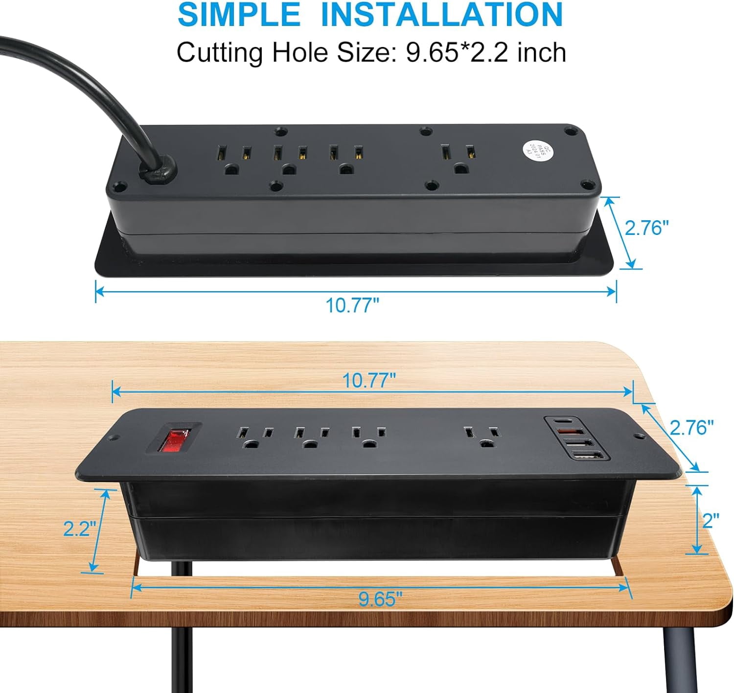 Countertop Plug In XUERUI-Double Side USB C Recessed Power Strip,Countertop Plugs 8 ...