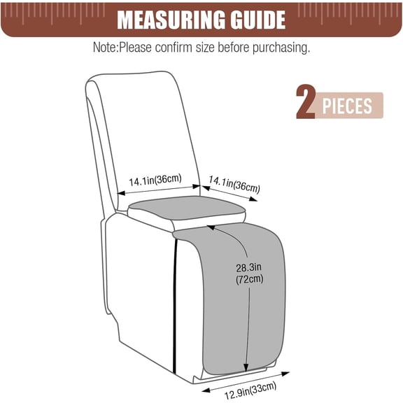 XUERUI-Extra Large Reclining Sectional Couch Covers, Waterproof 5-Piece Sofa Covers for L Shape Sectional Sofa Corner Seater Washable Slipcover for Pets, Dogs(1 Seat Console Cover, Light Gray)