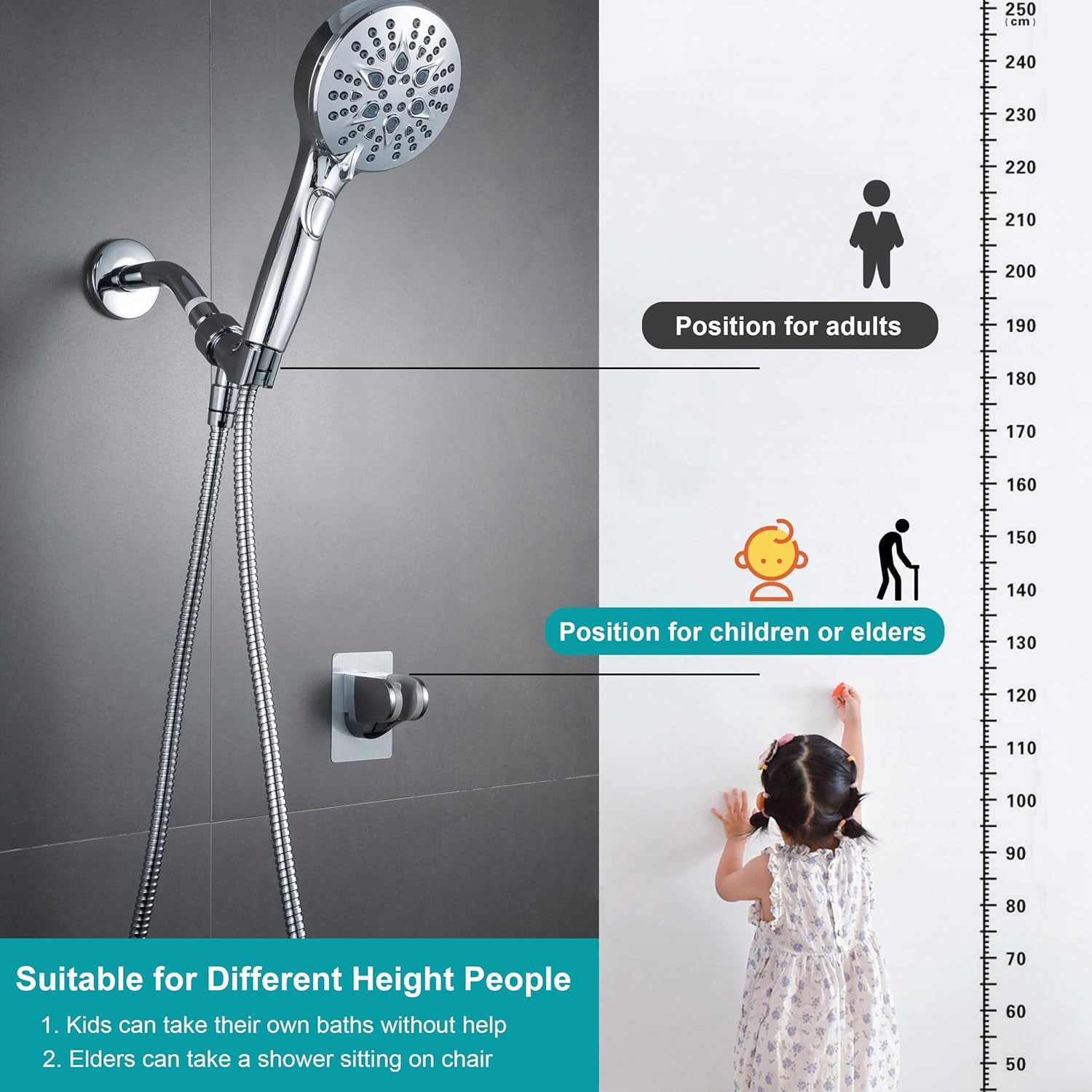 XUERUI-Handheld Shower Head with on off Switch&Built-in Power Spray,7 ...
