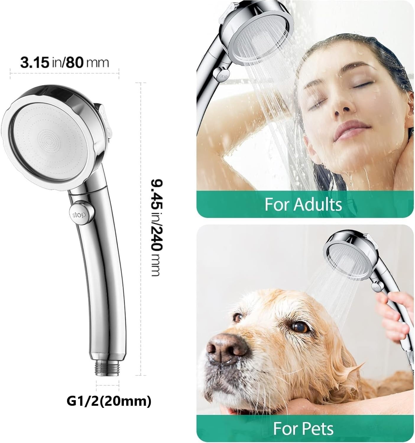 XUERUI-High Pressure Handheld Shower Head with ON/OFF Pause Switch - 3 ...