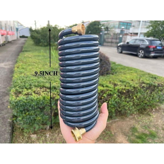 XUERUI-PU Recoil Garden Water Hose 3/8"ID(9.5 x 12.7mm) x 15ft Premium with 3/4"Inch Brass Fittings Retractable, Outdoor Patio Hose Marine&Boat, Gray(15')