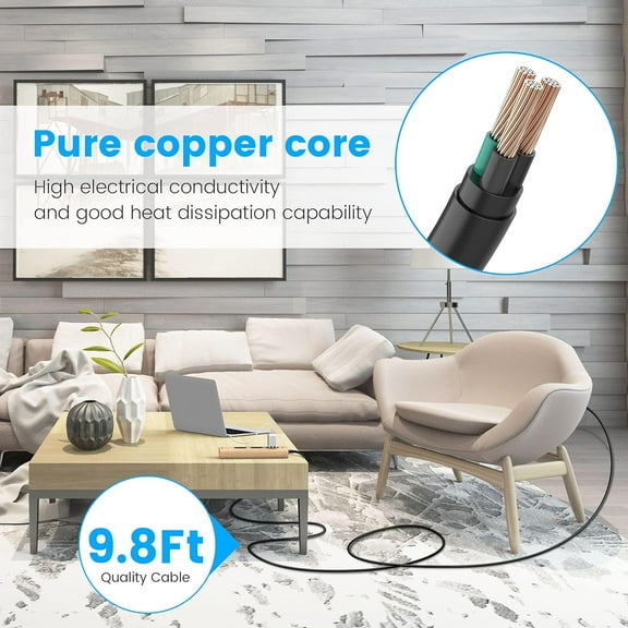 XUERUI-Power Strip 10Ft, Surge Protector with 3 Outlets and 2 USB Ports, Flat Plug Extension Cord 10 Feet, Desktop Charging Stations for Home Office Dorm Room, Light Wood Grain