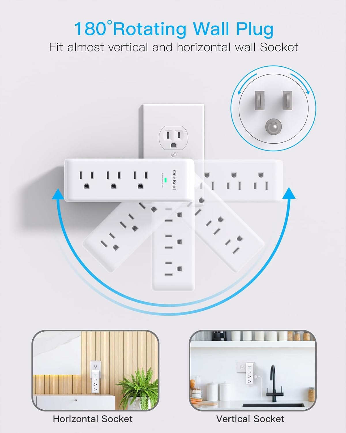 XUERUI-Surge Protector Outlet Extender with Rotating Plug, 9 AC Multi ...