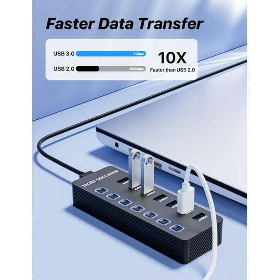 XUERUI-USB Hub, 7 Ports USB 3.0 Hub Splitter with Individual ON/Off ...