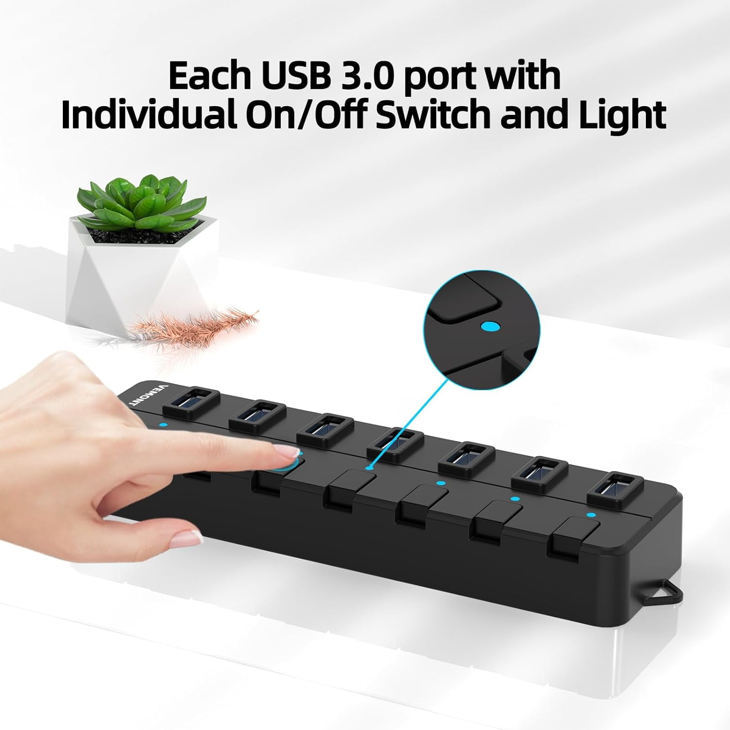 XUERUI-USB hub,7 Port USB 3.0 Hub, USB Splitter with Individual On/Off ...