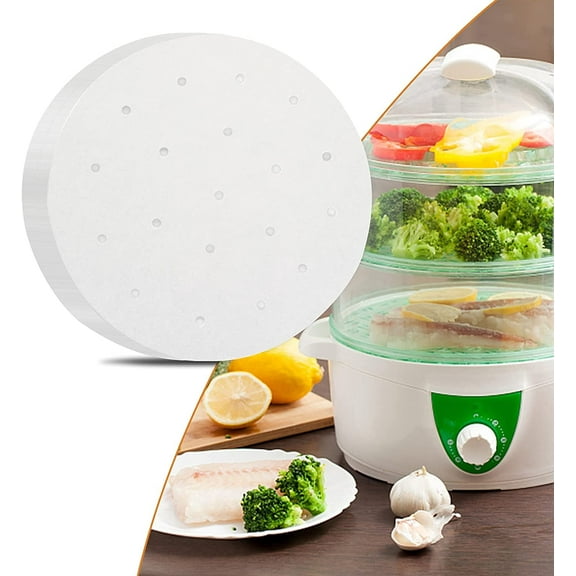 XUET 12 Inch Steamer Paper Liners, Perforated Parchment Paper for Air Fryer Steaming Basket 100cts