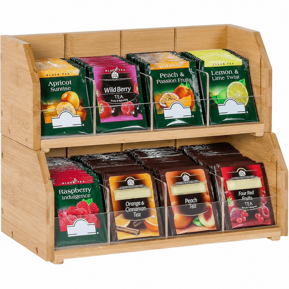 Xuet 2-Tier Bamboo Tea Bag Organizer, 8 Compartments