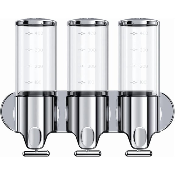 XUET 3 in 1 Chamber Wall Mounted BathroomShower Pump Dispenser,Dispensers for The Shower,Shampoo and Conditioner Dispenser,Shower Dispenser 3 Chamber no Drill(17.6 oz Triple,Colourless)