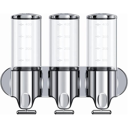 Xuet 3-Chamber Wall Mounted Shower Dispenser, 17.6oz No Drill Shampoo Organizer, Clear