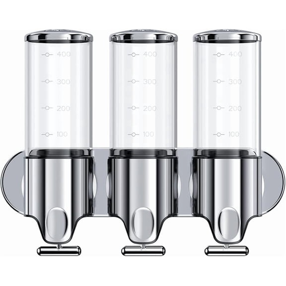 Xuet 3-Chamber Wall Mounted Shower Dispenser, 17.6oz No Drill Shampoo Organizer, Clear