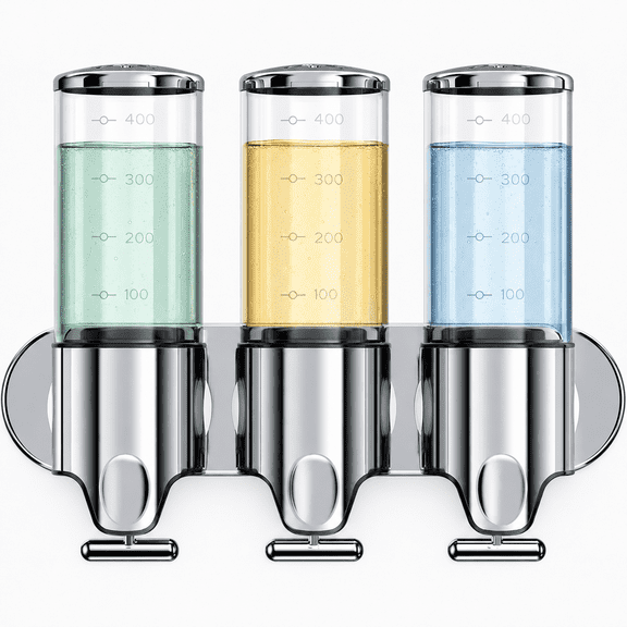 Xuet 3-Chamber Shower Dispenser, 17.6oz Wall Mounted Shampoo Organizer