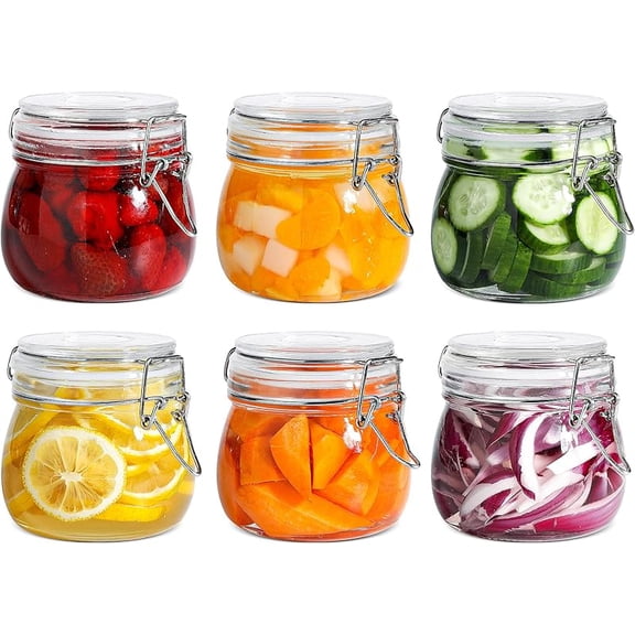 XUET Airtight Glass Jars with Lids 17oz Small Food Storage Container Set of 6 - Airtight Canister with Clear Preserving Seal Wire Clip Fastening for Kitchen Canning Pickling Mason jars
