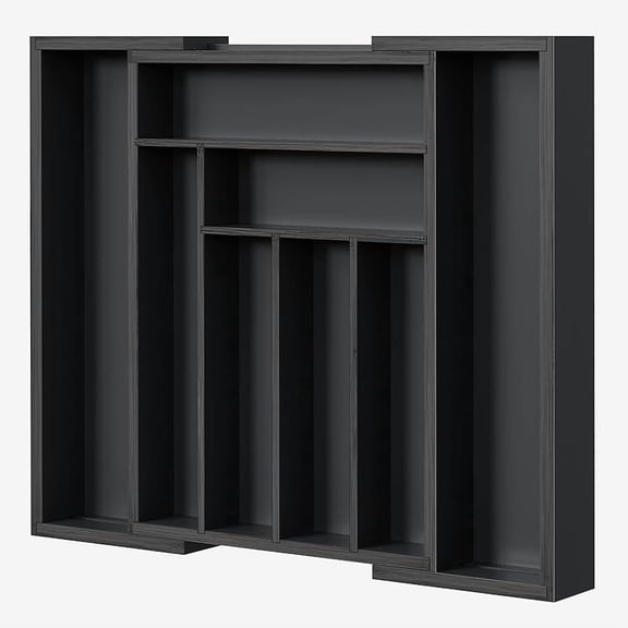 XUET Bamboo Silverware Organizer, Expandable Cutlery Tray, Utensil Drawer Organizer in Kitchen for Spoons Forks Knives, Multipurpose Use, Black Medium