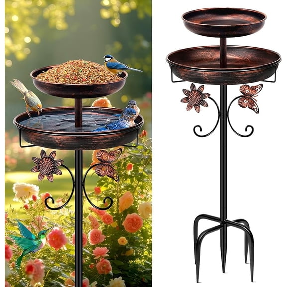XUET Bird Bath for Outside, 42In Vintage Freestanding Birdbaths for Outdoors, Double Metal Bird Bath Feeder Bowls for Garden Patio Yard Lawn Decor, Upgraded 5-Pronged Base (Antique Bronze)