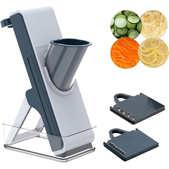 XUET  Blue Mandoline Slicer, Vegetable Slicer, French Fry Cutter, Stainless Steel Blade, Plastic Body