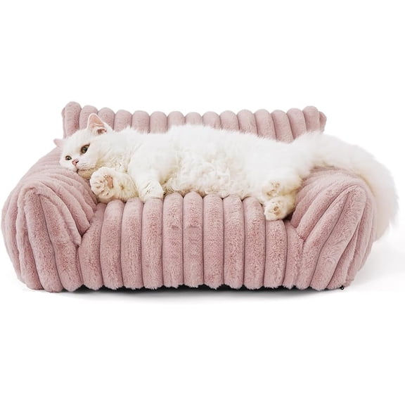XUET Cute Cat Couch for Pets - Fluffy Cat beds with Premium Soft Corduroy Fleece, Fuzzy Cats beds for Indoor Cats with Removable Washable Cover, Supportive Pet Sofa, 24inch