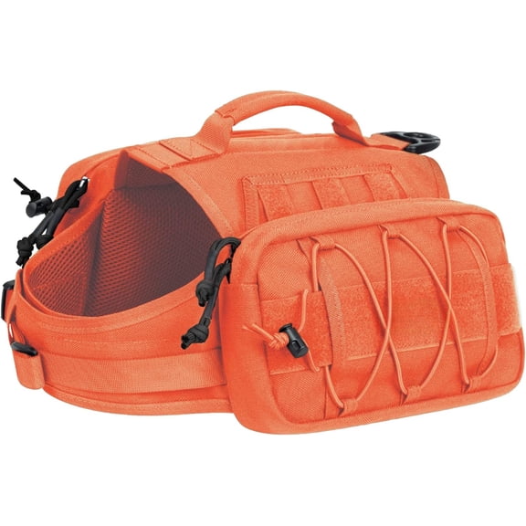 XUET Dog Backpack for Medium & Large Dogs, Nylon Backpack for Dogs Tactical Pet Backpack with Side Pockets for Hiking Walking Training Running (Orange, Medium)
