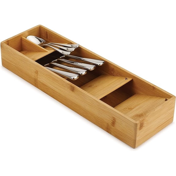 XUET DrawerStore Compact Utensil Organizer For Kitchen Drawer Silverware, Flatware Tray, Small, Bamboo