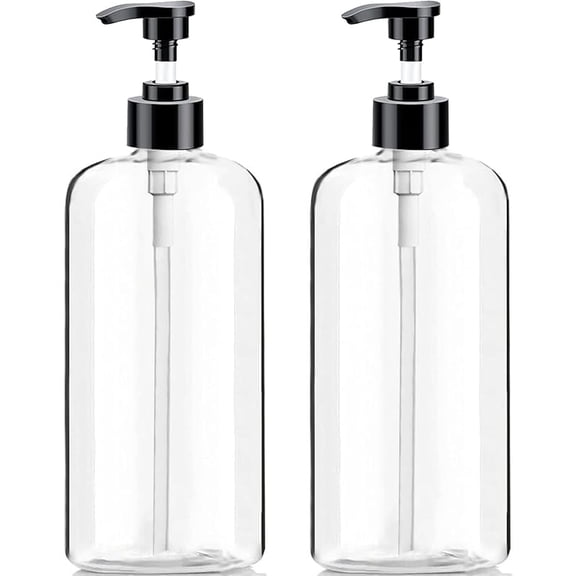 XUET Empty Plastic Pump Bottles Dispenser 4 Pack 16oz/500ml Portable Clear BPA-Free Cylinder Shampoo Lotion Hand Pump Bottle Durable Refillable Containers