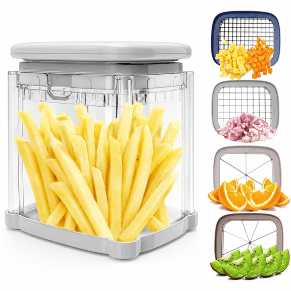 Xuet 4-in-1 French Fry Cutter, Manual Vegetable Chopper with 4 Blades