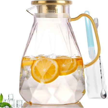 XUET Glass Pitcher, 2.2 Liter Water Pitcher With Lid,Iced Tea Pitcher for Fridge,Carafe With Lid, Glass Water Jug For Juice, Milk, Cold Or Hot Beverages, 2 Quart
