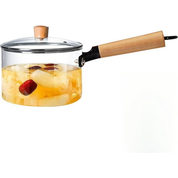 XUET Glass Pot for Stove Top,60Oz/1.8L Clear Glass Pot Set for Cooking,Saucepan with Cover,Heat-resistant Simmer Pot for Pasta,Soup,Milk,Cookware with Lid and Dual Handle