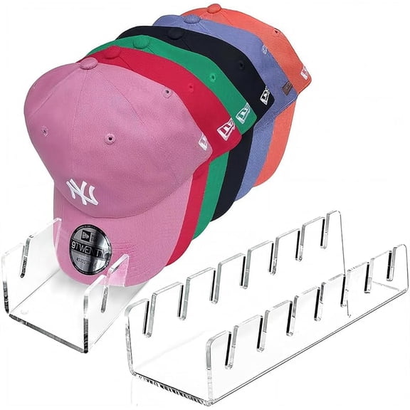 XUET Hat Organizer for Baseball Caps, 2 Pcs No tall Acrylic Hat Stand for 14 Baseball Caps, Hat Racks for Caps Display and Organizer for Bedroom, Closet, Dresser, Office, Hat Holder