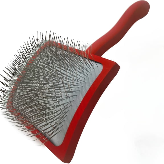 XUET Large Ergonomic Slicker Brush for Dogs & Pets - Extra Long Pin Grooming Brush with Solid Wooden Handle for Poodles, Doodles, and Long-Haired Dogs (red)