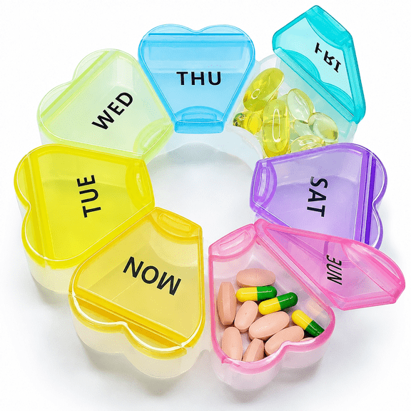 Xuet 7-Day Weekly Pill Organizer, Floral-Shaped Daily Pill Case