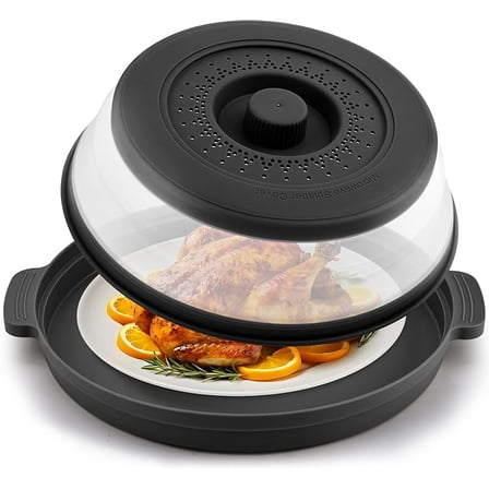 XUET Microwave Splatter Cover for Food with Anti-scald Base Plate,Large Plastic & Silicone Vented Avoid Scalding Collapsible Guard Lid,Kitchen Essential Gadgets for Meal Prep-10.7 Inch (gray)