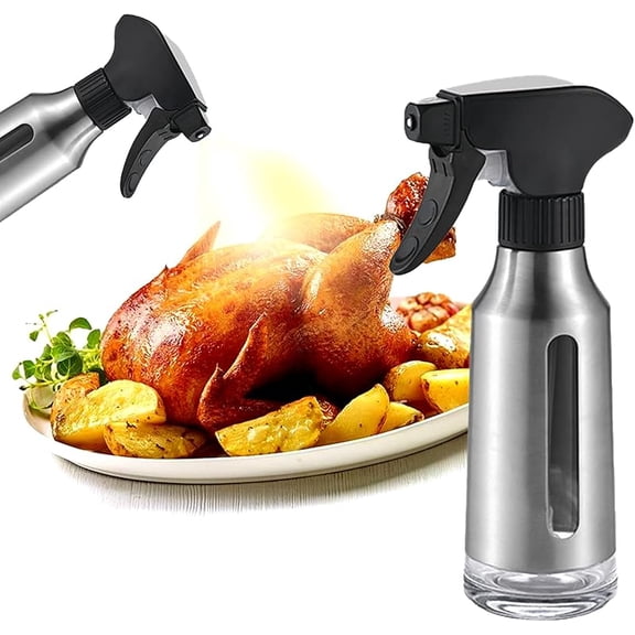 XUET Oil Sprayer for Cooking,Stainless Steel Olive Oil Mister for Air Fryer Black Nozzel Dispenser Bottles Fat Reduction Glass Oil Control Spray Pot 6.35oz(180ml) Capacity