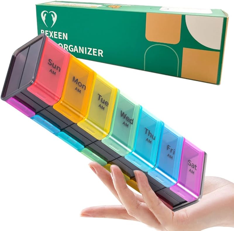 XUET Pill Organizer- XXL Pill Box 7 Day - Weekly Pill Organizer with AM ...