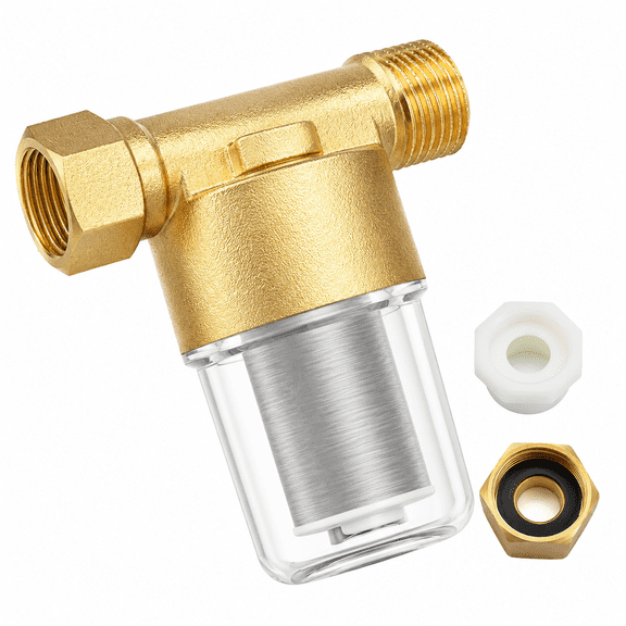 Xuet Brass Sediment Water Filter, 40 Micron Reusable Filter for Washing Machine & Garden Hose