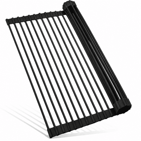 Xuet Roll up Dish Drying Rack, 17.5" x 13" Silicone Wrapped over Sink Mat, Black