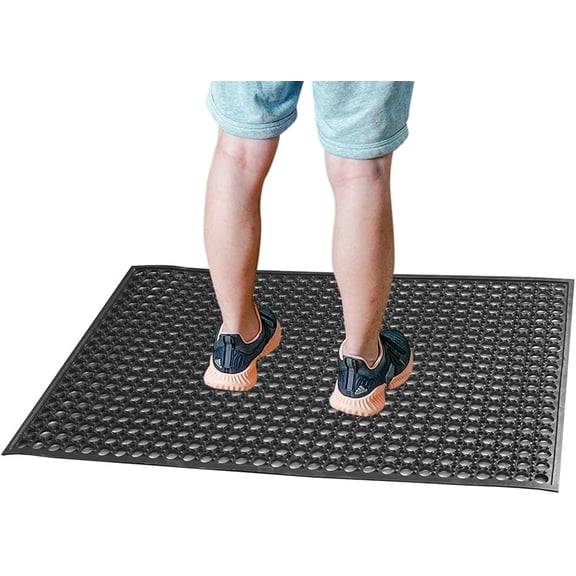 XUET Rubber Outdoor Mats Commercial Restaurant Kitchen Anti Fatigue Rubber Drainage Mat New Non Slip Bar Floor Mat Door Mats for Entrance Garage Garden Use Black 36inch x 24inch from SallyMall
