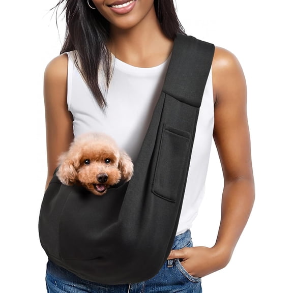 XUET Small Dog Sling Carrier - Classic Pocket & Classic Strap - for 3-10 lbs Pets(Black)
