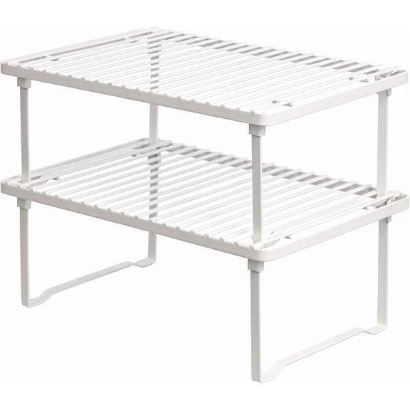 XUET Stackable Metal Kitchen Storage Shelves for Dishes, 12.5" L x 8" D x 4.5" H, Set of 2, White
