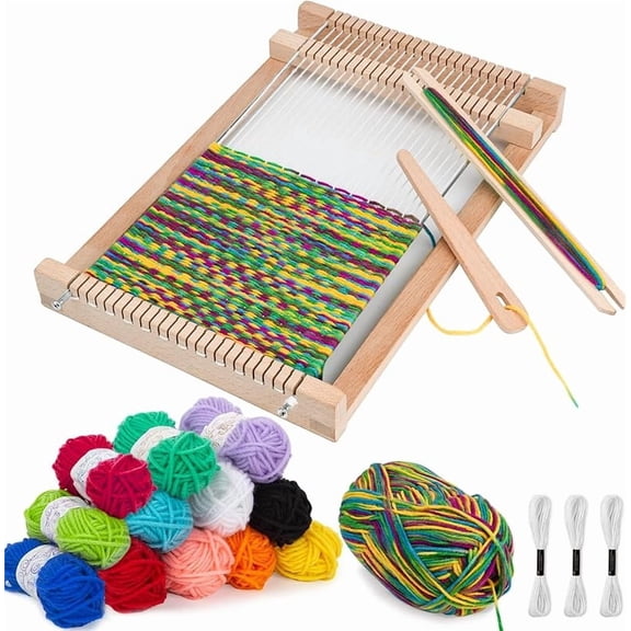XUET Weaving Loom for Kids, Wooden Weaving Kit, Loom Kit for Kids Ages 8-12, Great Knitting Looms for Beginners and Girls Over 6 Years Old, Conta Enough Weaving Yarn 11.4" x 7.5"