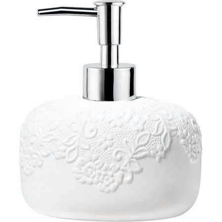 XUET White Soap Dispenser, Ceramic Countertop Lotion Dispenser 14oz with Embossed Design, Bathroom Refillable Lotion Bottle for Shower Soaps Shampoo Kitchen Organization, ANTIS'S HOME