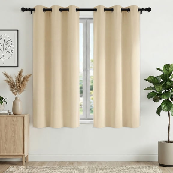 XUEYU 100% Blackout Curtains for Bedroom, Light Blocking Thermal Insulated Curtains with Noise Reduction, 42x63 Inch Room Darkening Window Drapes, Set of 2 Panels, Beige