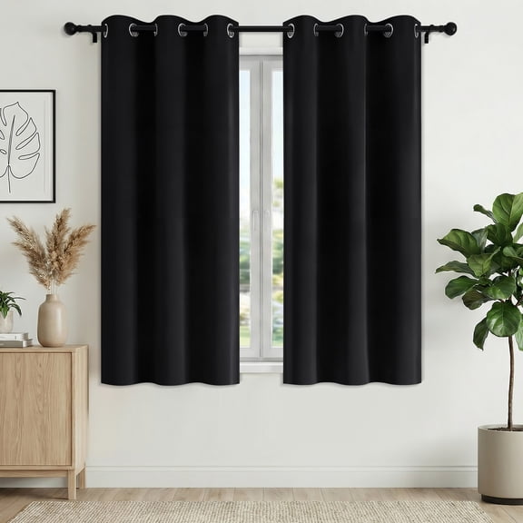 XUEYU 100% Blackout Curtains for Bedroom, Light Blocking Thermal Insulated Curtains with Noise Reduction, 42x63 Inch Room Darkening Window Drapes, Set of 2 Panels, Black
