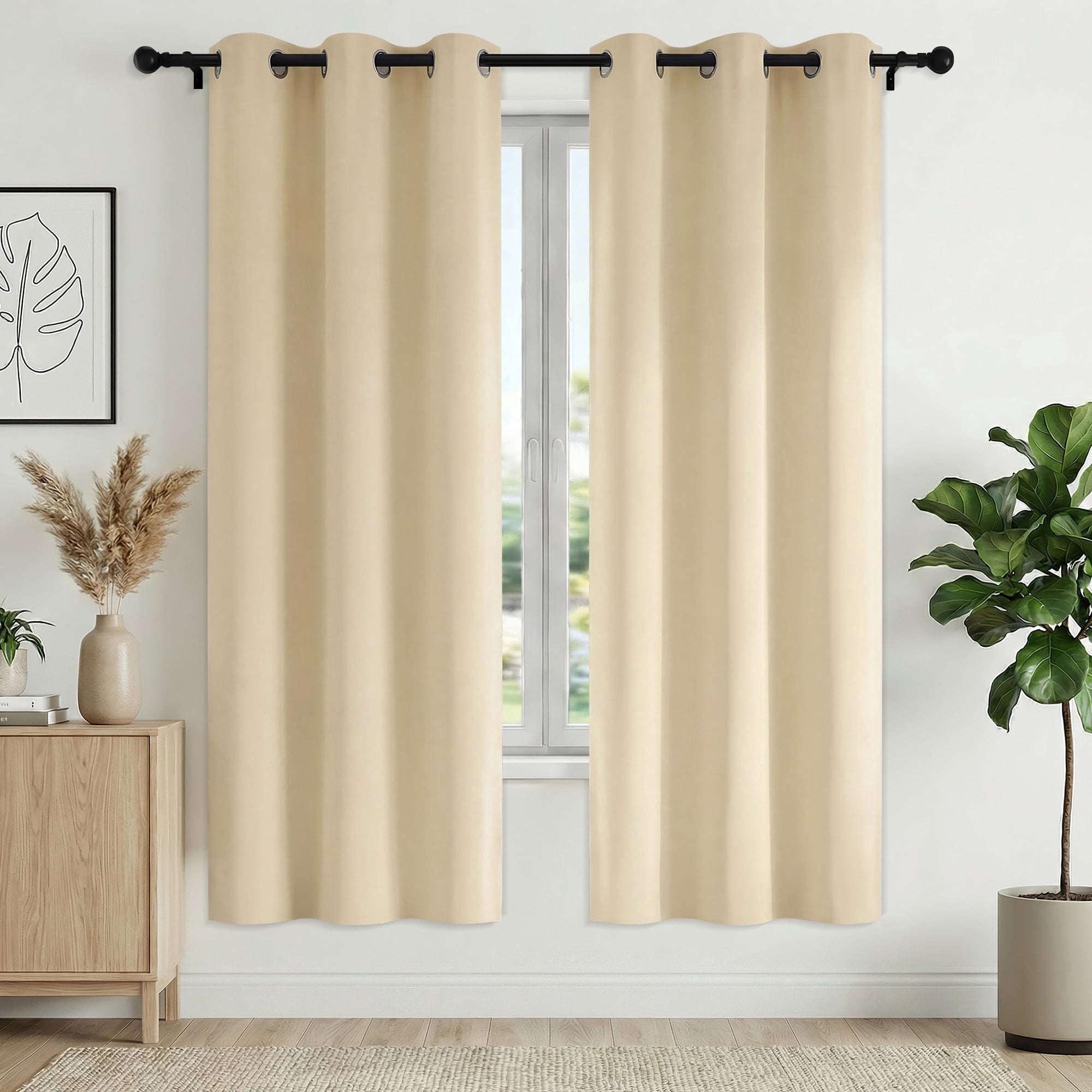 XUEYU 100% Blackout Curtains for Bedroom, Light Blocking Thermal Insulated Curtains with Noise Reduction, 42x72 Inch Room Darkening Window Drapes, Set of 2 Panels, Beige