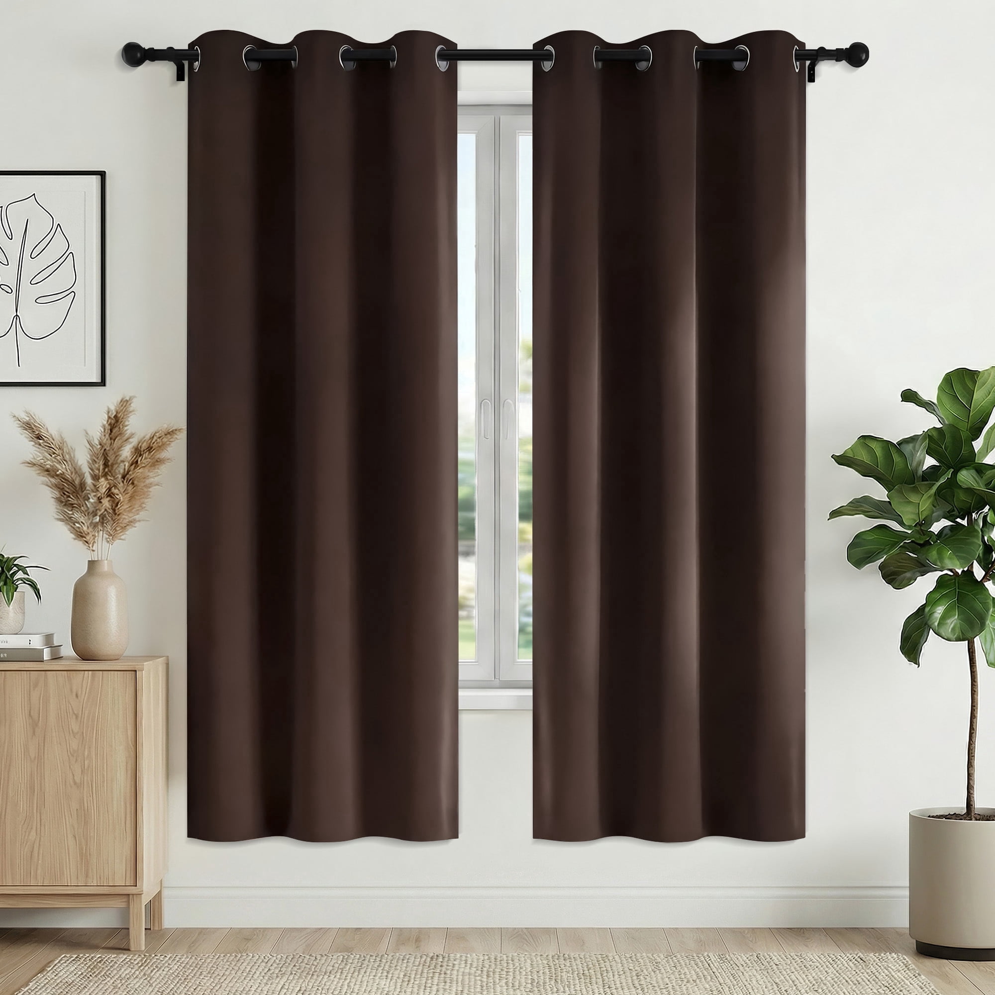 XUEYU 100% Blackout Curtains for Bedroom, Light Blocking Thermal Insulated Curtains with Noise Reduction, 42x72 Inch Room Darkening Window Drapes, Set of 2 Panels, Brown